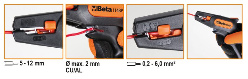 Wire stripping pliers, self-adjusting, with cutting device, Beta Tools by Unipac