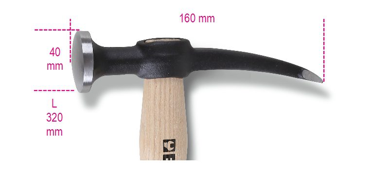 Hammer with round, convex face and pein, wooden shaft, Beta Tools by Unipac