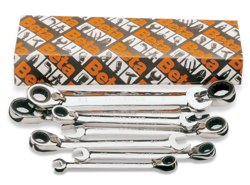 Set of 8 reversible ratcheting combination wrenches (item 142AS), Beta Tools by Unipac