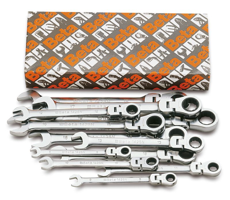 Set of 12 swivel end ratcheting combination wrenches (item 142SN), Beta Tools by Unipac