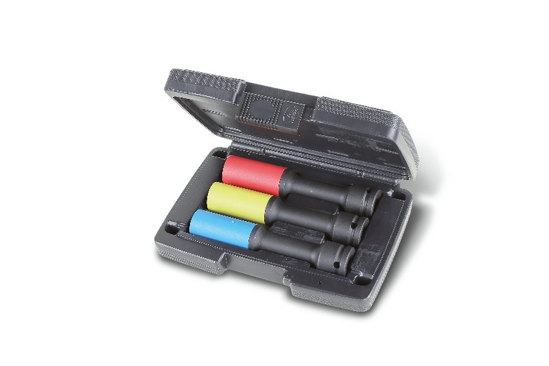 Set of 3 impact sockets for wheel nuts, long series, coloured, with polymeric inserts, Beta Tools by Unipac