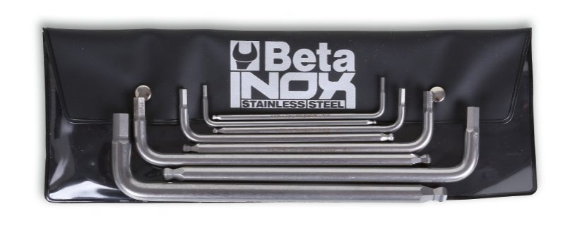 Set of 7 ball head offset hexagon key wrenches, made of stainless steel, in wallet, Beta Tools by Unipac