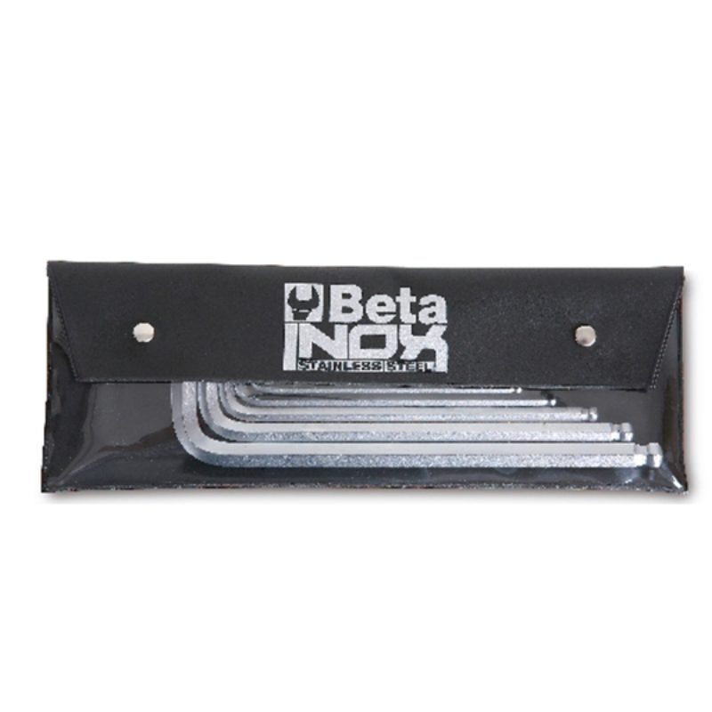 Set of 7 ball head offset hexagon key wrenches, made of stainless steel, in wallet, Beta Tools by Unipac