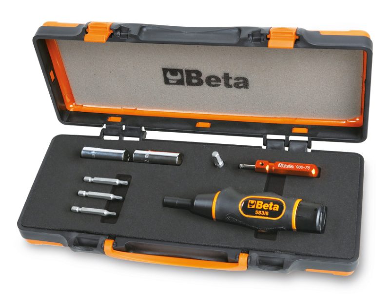 Torque screwdriver with accessories for controlled tightening of tyre valves with pressure control system, Beta Tools by Unipac