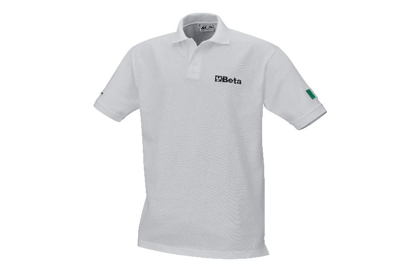 Three-button polo shirt, carded pique cotton 220 g/m², white, Beta Tools by Unipac